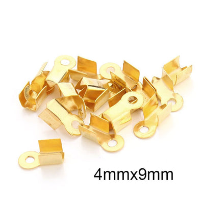 Gold, 200 PCS SMALL SIZE CORD END TIPS CRIMP FINDINGS FASTENER JEWELRY MAKING RAW MATERIALS