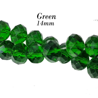 14MM RONDELLE SHAPE, Green TRANSPARENT COLOR, CRYSTAL GLASS BEADS, SOLD PER 25 Beads Loose