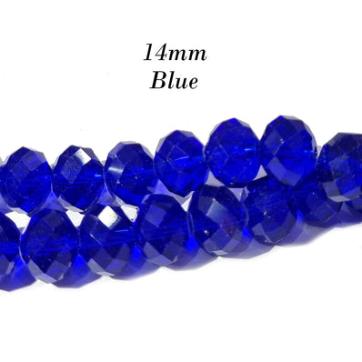 14MM RONDELLE SHAPE, Blue TRANSPARENT COLOR, CRYSTAL GLASS BEADS, SOLD PER 25 Beads Loose