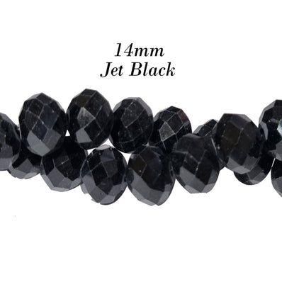 14MM RONDELLE SHAPE, Black TRANSPARENT COLOR, CRYSTAL GLASS BEADS, SOLD PER 25 Beads Loose