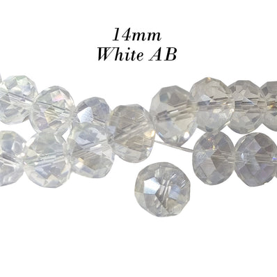 14MM RONDELLE SHAPE, White AB TRANSPARENT COLOR, CRYSTAL GLASS BEADS, SOLD PER 25 Beads Loose