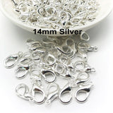 14 MM SIZE, LOBSTER CLASPS, SILVER PLATED, MATERIAL ZINC, SOLD BY PER PKG OF 10 PIECES USED IN JEWELLERY MAKING.