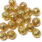 20pcs,16mm Size Hollow Ball (Jali Ball) Flower Beads Metal Charms Gold Plated Filigree Spacer Beads For Jewelry Making