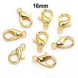 16 MM SIZE, LOBSTER CLASPS,  GOLD PLATED MATERIAL ZINC, SOLD BY PER PKG OF 10 PIECES USED IN JEWELLERY MAKING.