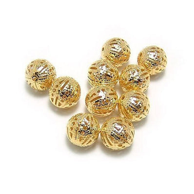 20pcs,14mm Size Hollow Ball (Jali Ball) Flower Beads Metal Charms Gold Plated Filigree Spacer Beads For Jewelry Making