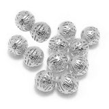 20pcs,14mm Size Hollow Ball (Jali Ball) Flower Beads Metal Charms silver Plated Filigree Spacer Beads For Jewelry Making