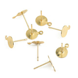 50pcs/pack, 10mm, Gold Plated Blank Post Earring Studs Base with loop Pins Jewelry Findings Ear Back For DIY Making