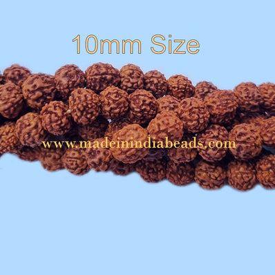 10mm Size 100% Original Indonesia, 108+1 Beads Panch Mukhi Rudraksha Japa Mala, without knotted