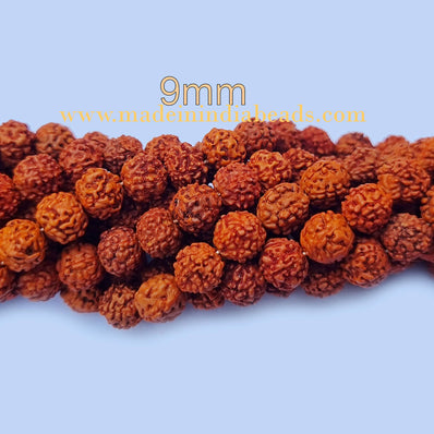 9mm Size 100% Original Indonesia, 108+1 Beads Panch Mukhi Rudraksha Japa Mala, without knotted
