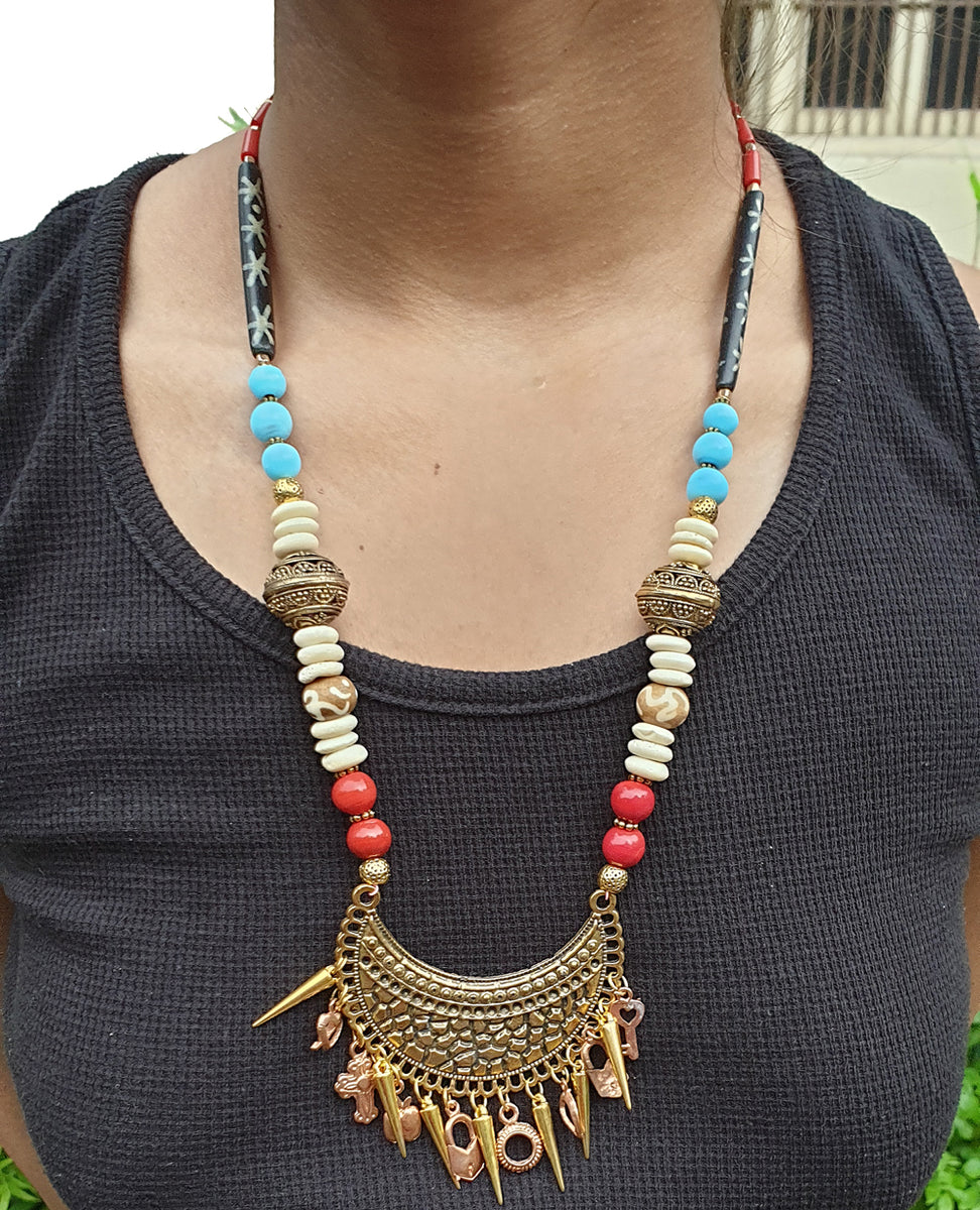 Gold and Copper Tone Tribal Beaded necklace
