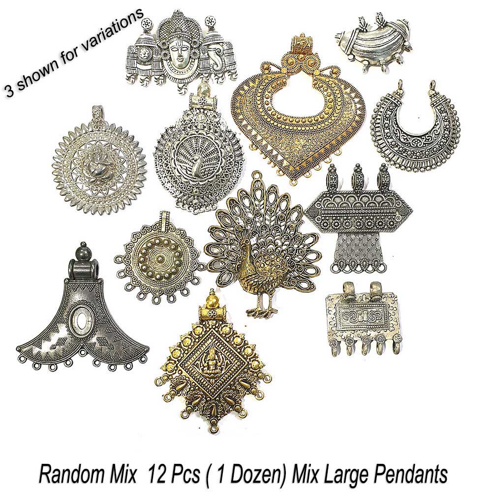 12 Pcs Mix Oxidized large Pendant for jewelry making Charms add bead and chain