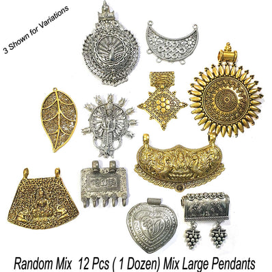 12 Pcs Mix Oxidized large Pendant for jewelry making Charms add bead and chain