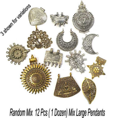 12 Pcs Mix Oxidized large Pendant for jewelry making Charms add bead and chain
