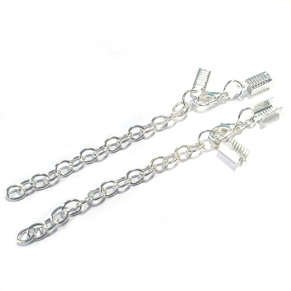 Silver plated 3" long Tips Ribbed Crimp Findings extension for Jewellery making raw materials