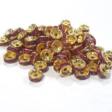 100 Pcs 8mm Fuchsia rhinestone gold spacer beads