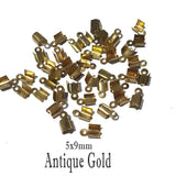 100 Pcs Bead Crimp cord end tips findings Antique gold finish 9x5mm size