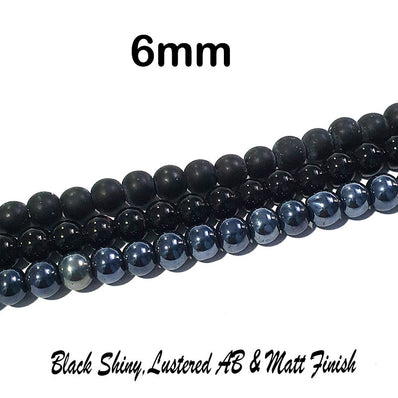 6mm Black Round Shiny, Matt and AB Finish Sold Per Combo Strands
