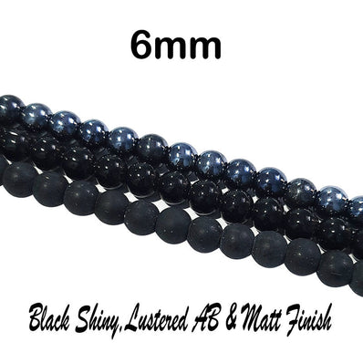 6mm Black Round Shiny, Matt and AB Finish Sold Per Combo Strands