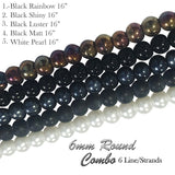5 lines/strand each 16" Combo pack 6mm round glass beads