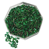100 Gram Pack, green bugle seed beads tube silver line