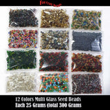 12 COLORS MIX MULTI GLASS SEED BEADS EACH PACK 25 GRAMS TOTAL 300 GRAMS, PACKED WITH Loose in poly Bag