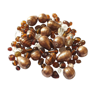 250 Gram Pack Brown and Clear white combination glass beads mix for jewellery making