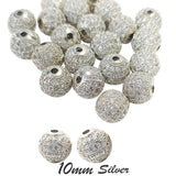 2 Pieces Pack' CZ Micro Pave Round Ball Bead, Cubic Zirconia Pave Beads, Shamballa Ball beads CZ Space Beads'10 mm