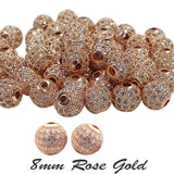 2 PIECES PACK' CZ MICRO PAVE ROUND BALL BEAD, CUBIC ZIRCONIA PAVE BEADS, SHAMBALLA BALL BEADS CZ SPACE BEADS' 8 MM COLOUR: ROSE GOLD