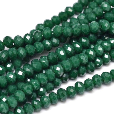 2 Strands/Line Green dark opaque 4mm rondelle Crystal glass beads for jewellery making