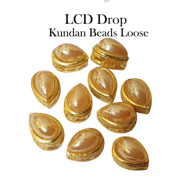 10 Pcs Pack 8x12mm Drop LCD Gold Kundan stone beads for jewellery making