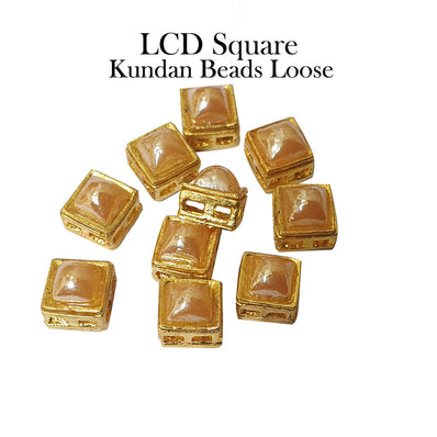 10 Pcs Pack 8mm Cube Square LCD Gold Kundan stone beads for jewellery making