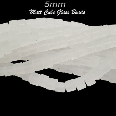 4 Strands/Line each 16" White Matt Dull Frosted,  Cube Shape, glass beads for jewellery making