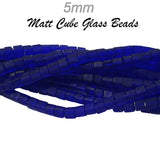 4 Strands/Line each 16" Blue Matt Dull Frosted Finish,  Cube Shape, glass beads for jewellery