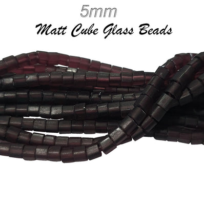 4 Strands/Line each 16" Purple Matt Dull Frosted Finish,  Cube Shape, glass beads for jewellery