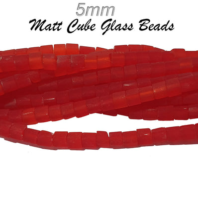 4 Strands/Line each 16" Red Matt Dull Frosted Finish,  Cube Shape, glass beads for jewellery