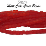 4 Strands/Line each 16" Red Matt Dull Frosted Finish,  Cube Shape, glass beads for jewellery