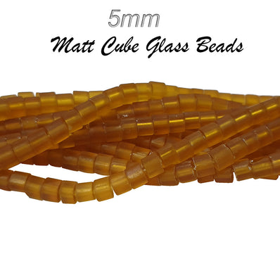 4 Strands/Line each 16" Brown Matt Dull Frosted Finish, Cube Shape, glass beads for jewellery