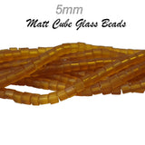 4 Strands/Line each 16" Brown Matt Dull Frosted Finish, Cube Shape, glass beads for jewellery
