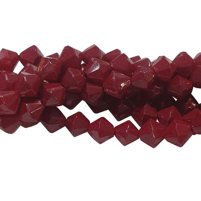 Maroon Red, 2 STRANDS/LINES 9MM IMITATION JADE GLASS BI-CONE SHAPE BEAD STRANDS