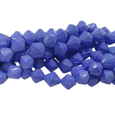 Blue, 2 STRANDS/LINES 9MM IMITATION JADE GLASS BI-CONE SHAPE BEAD STRANDS