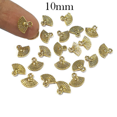 100 Pcs small metal charms hand fan size about 10mm gold oxidized plated beads pendants for jewelry making