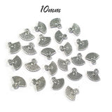100 Pcs Pack, small metal charms hand fan size about 10mm silver oxidized plated beads pendants for jewelry making