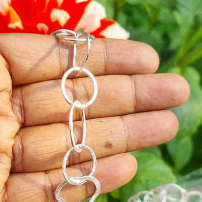 1 Meter Big large Silver Chain for Necklace Bracelet, Size approx Heat shape 19mm and cercle round approx 16mm