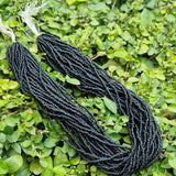 30 Row/Lines Black glass beads strung 17 Inches