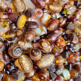 500 Gram Pack,  Brown Tone, Bead mix, lampworked glass, opaque to transparent mixed colors, 7x4mm-20x11mm mixed shapes with 1.5-2mm hole. approximately 180~280 beads. Depend on the size