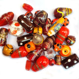 500 Gram Pack, Red color tone, Bead mix, lampworked glass, opaque to transparent mixed colors, 7x4mm-20x11mm mixed shapes with 1.5-2mm hole. approximately 180~280 beads.Depend on the size
