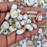 500 Gram Pack,  White Tone, Bead mix, lampworked glass, opaque to transparent mixed colors, 7x4mm-20x11mm mixed shapes with 1.5-2mm hole. approximately 180~280 beads. Depend on the size
