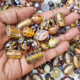 500 Gram Pack,  Brown Tone, Bead mix, lampworked glass, opaque to transparent mixed colors, 7x4mm-20x11mm mixed shapes with 1.5-2mm hole. approximately 180~280 beads. Depend on the size