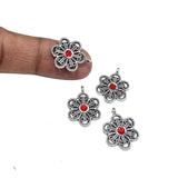 10 Pcs Flower charms with Red zircon stone, size about 14mm