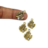 10 Pcs Pack, 13x18mm, Leaf charms with pearl inlay, Gold Plated